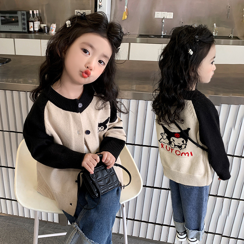 女童毛衣外套2024新款中小童韩版宽松开衫儿童针织卡通库洛米毛衣
