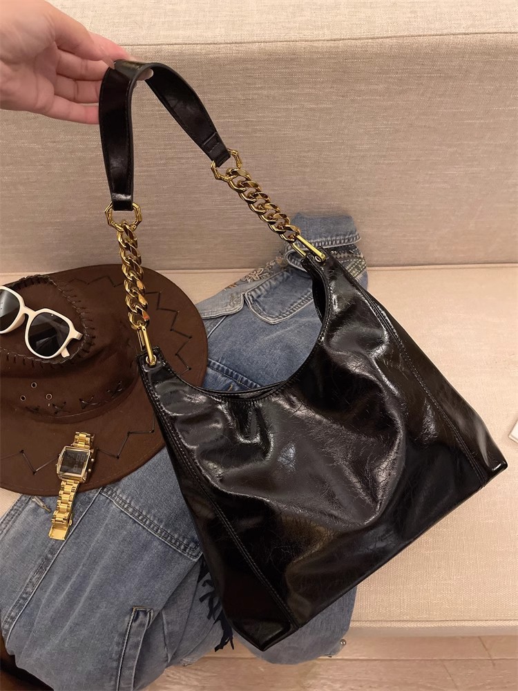 Túi tote nữ cỡ lớn đi làm phong cách retro đeo chéo vai nách — Màu đen, Màu nâu, Màu cà phê, Màu đỏ rượu chi tiết 1