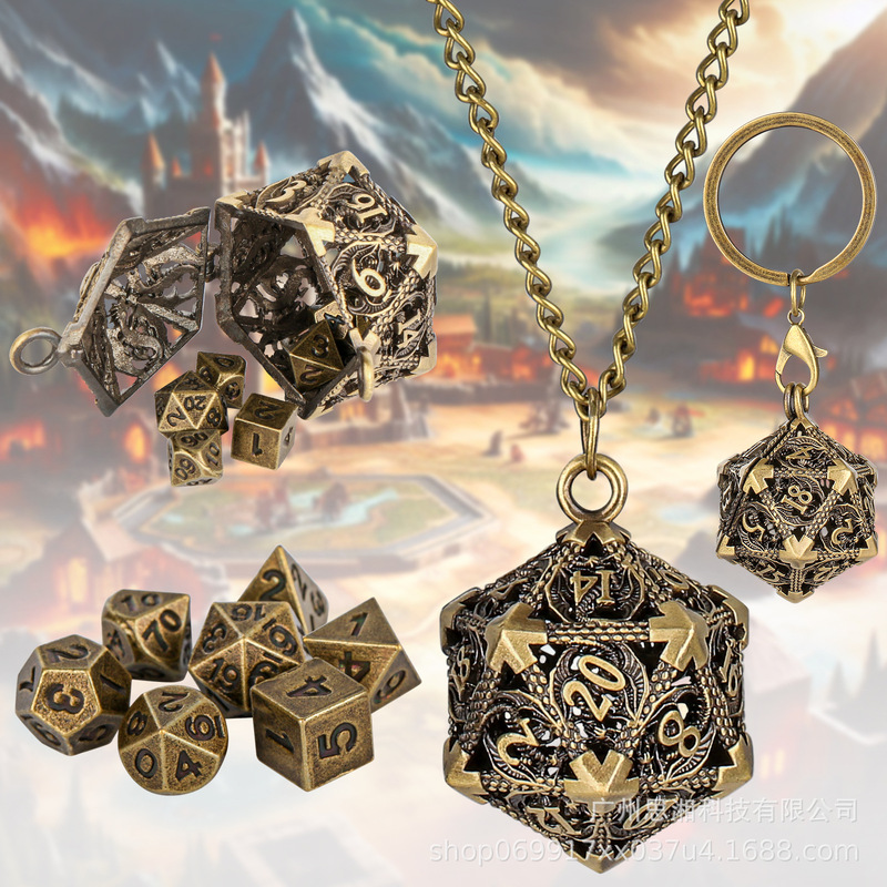 Metal Hollow 6MM Mini Metal Dice suit Pendant DND Cesulu Running Group Table Game Multi-faceted Dice Necklace