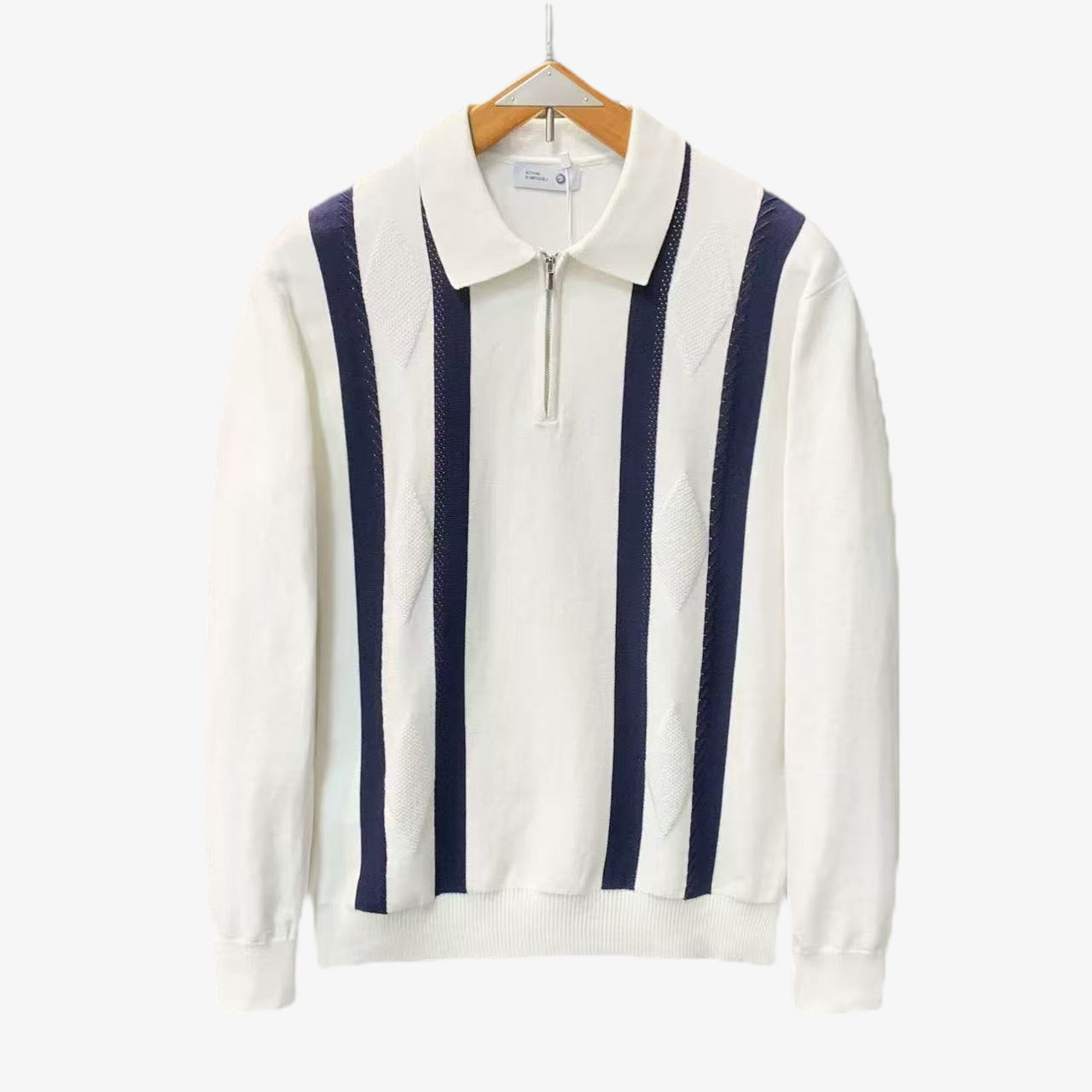 Explosiones transfronterizas de tamaño grande europeo polo camiseta con solapa camiseta de punto suéter hombre medio cremallera rayas otoño y invierno fábrica al por mayor