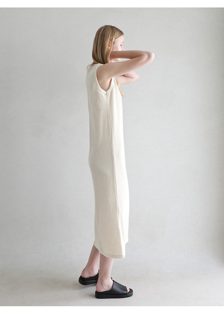 Sleeveless Dress French Waffle Texture Skin Friendly Vest Dress Simple Thin A line Maxi Dress Women Clothing