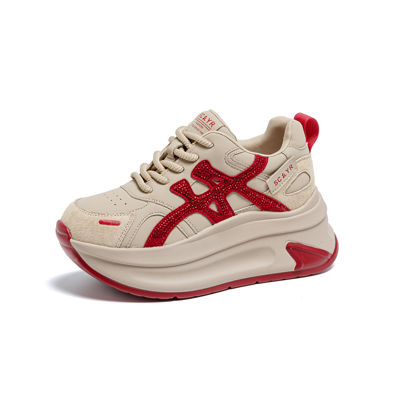 Giày sneaker nữ đế dày tăng chiều cao phong cách cổ điển mới thu 2026 — M2916- 1m màu, M2916-1 màu đỏ, M2916-1 màu vàng chi tiết 2