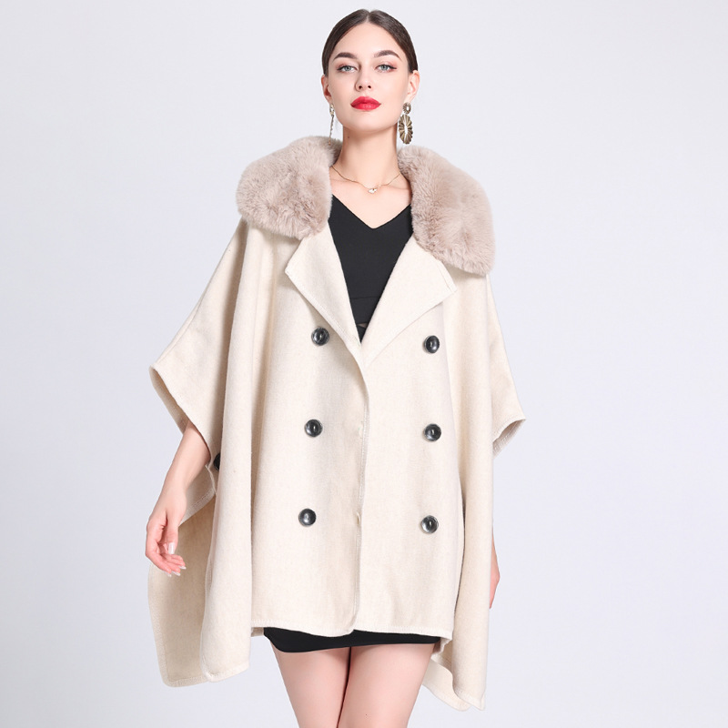 Μάλλινη γιακά κάπα κάπα κυρία φαρδιά πλεκτή ζακέτα μεγάλο μέγεθος μάλλινο παλτό κυρία_voghion.com