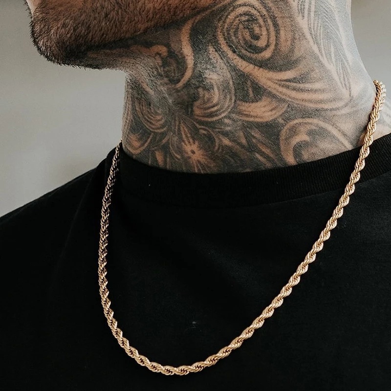 Cross-Border Hot-Selling European and American Men's Twist Chain Hip-Hop Trendy Chain Men's Necklace Twisted Rope Chain with Chain Clothing Accessories