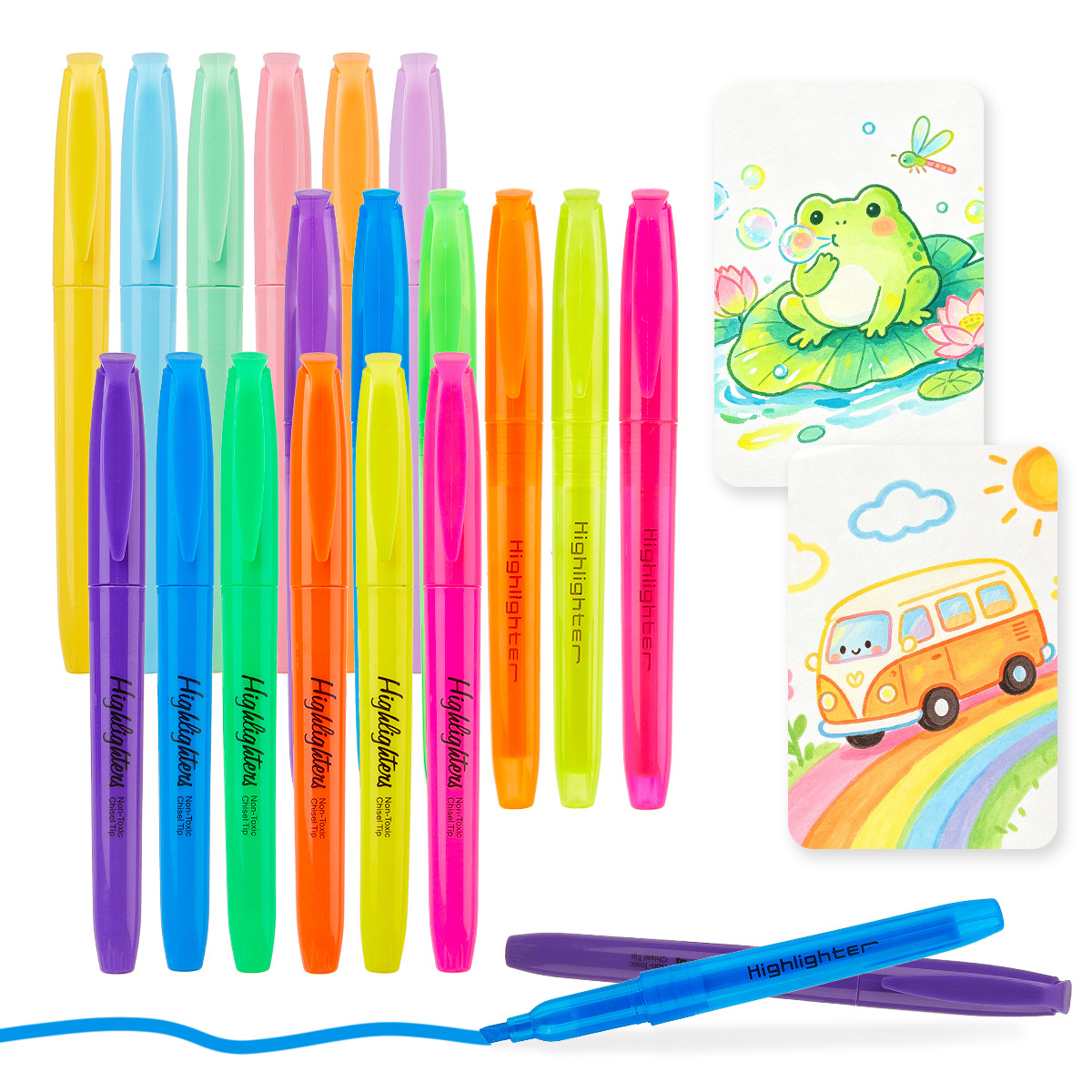 Cross-border 18-color highlighter pens, macaron-colored student note markers, six-piece set of markers for journaling and drawing