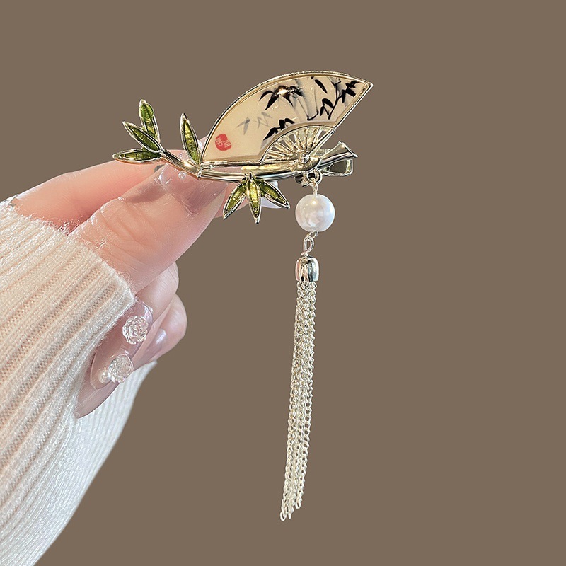新中式流苏发夹女新款高级感金属发卡名族风侧边刘海夹碎发鸭嘴夹|undefined