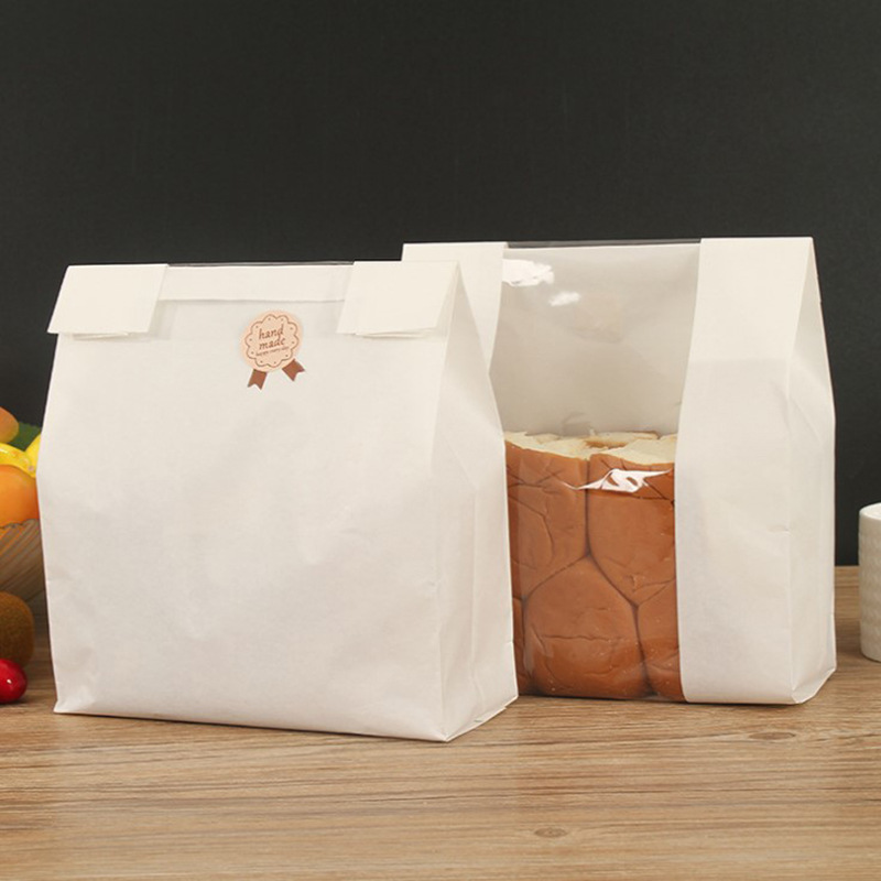 开窗白牛皮纸面包袋烘焙食品包装袋淋膜蛋糕吐司袋子西点蛋糕纸袋