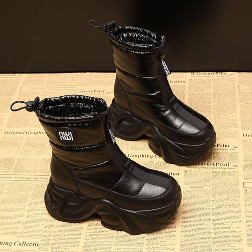 Thick sole, height-increasing, velvet, waterproof, non-slip snow boots, women's winter new warm cotton shoes, medium and high tube shoes, trendy