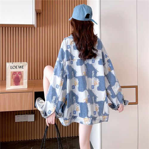 Fresh and Refreshing Denim Jacket for Women—Autumn New Arrival, Designer-Style, Internet-Famous, Super-Hot, Lazy-Style Printed Top