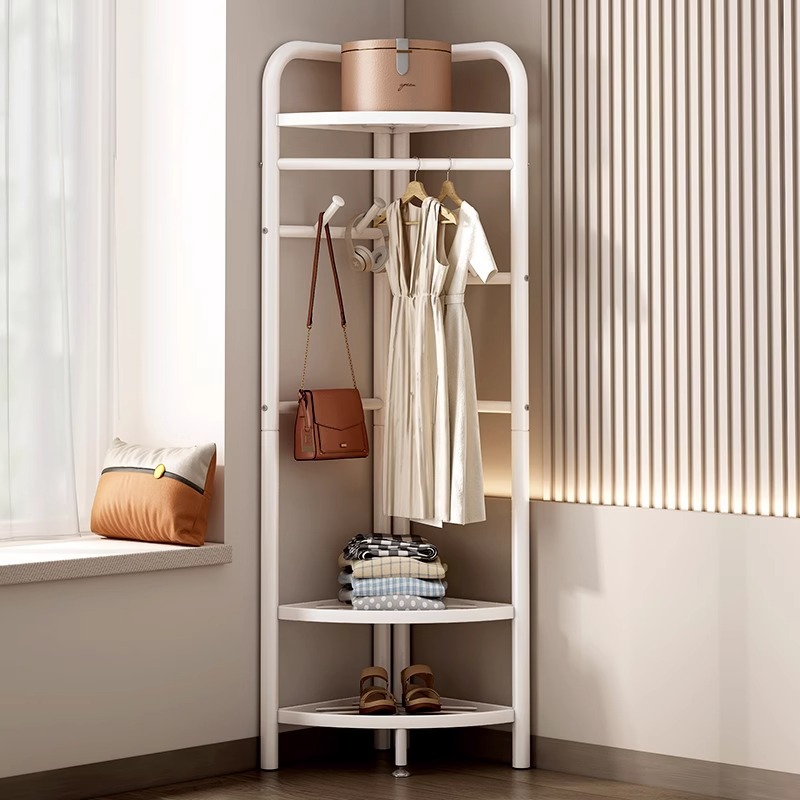 북유럽 스타일 옷걸이 바닥에 서있는 침실 코너 코트 랙 오픈 가정용 침대 옆 옷 바구니 보관 랙