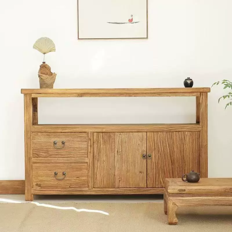 实木老榆木餐边柜茶桌侧边柜复古客厅储物柜鱼缸柜落地式置物柜