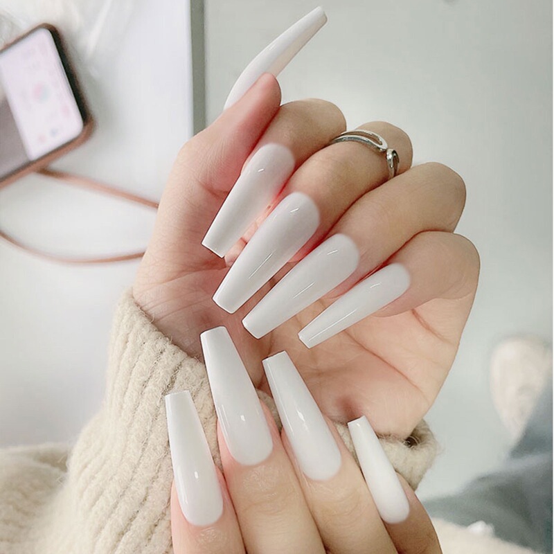 Ultra-long white ballet coffin nail piece porcelain white nail piece solid color long nail piece white nail piece A0090 Ultra-long white ballet coffin nail piece porcelain white nail piece solid color long nail piece white nail piece A0090