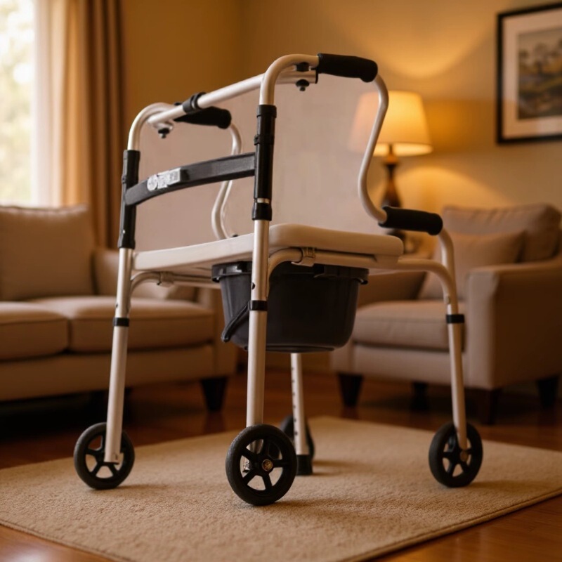 Walking Aid for the Elderly, Four-Legged Crutches, Walker, Rehabilitation Walking Aid, Wheeled Toilet, Can Be Used for Bathing and Sitting Walking Aid for the Elderly, Four-Legged Crutches, Walker, Rehabilitation Walking Aid, Wheeled Toilet, Can Be Used for Bathing and Sitting