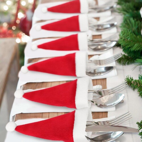 Christmas decoration mini Christmas hat, Christmas knife and fork set bottle cap hat, dining set plush fabric mini hat
