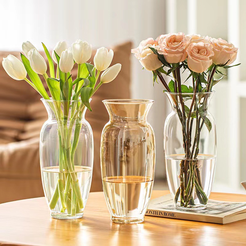 Moderno Estilo nórdico simple florero de vidrio transparente flores acuáticas galvanoplastia florero mesa de comedor modelo decoración de la habitación