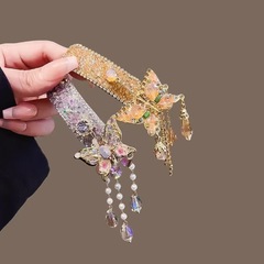 重工闪钻蝴蝶流苏发夹时尚甜美小众高颜值水晶猫咪BB夹刘海边夹