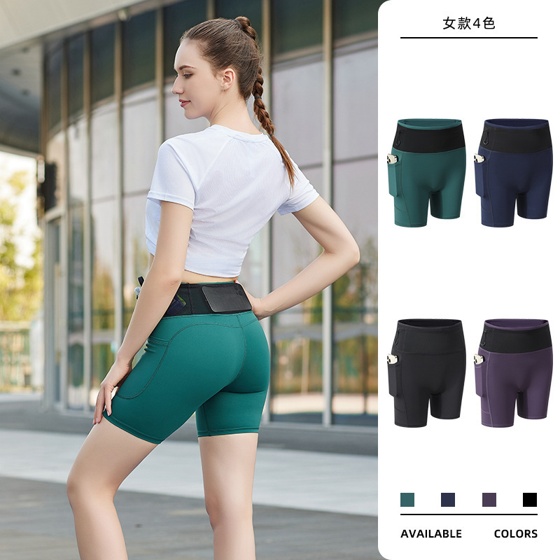 Summer Women's Fitness Running Sports Shorts Slim Pocket Stretch Marathon Hip Yoga Tight Compression Pants