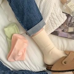 Ladies Summer 100% Cotton Boneless Postpartum Socks, Japanese Style Thin Breathable Cotton Slip Mouth Crew Socks