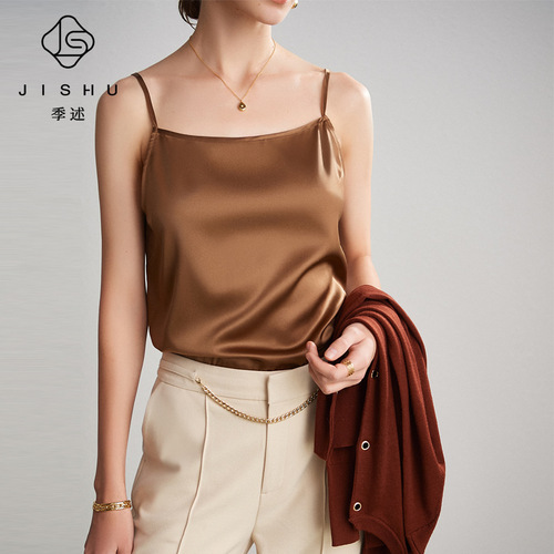 Silk camisole women's 2024 spring and summer mulberry silk niche satin inner wear solid color slim sexy top