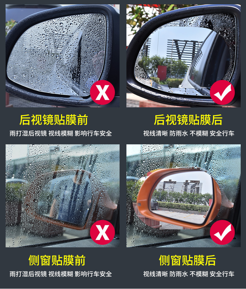 Suitable for car rearview mirrors, rainproof film for side windows, high-definition water-repellent film, and full-screen nano waterproof film for reversing mirrors