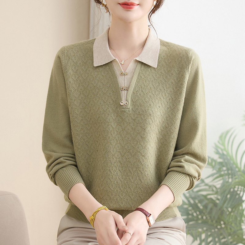 妈妈秋装针织小衫洋气毛衣上衣服中老年女春秋冬季长袖打底衫|undefined