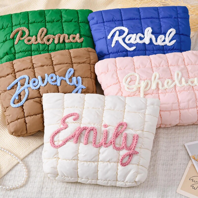 Etsy Personalized Thick Yarn Name Clutch Bag for Women, New down Plaid Bag, Fashionable and Versatile Ins-Style Small Bag