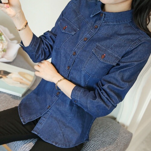 Women's Spring and Autumn New Denim Shirt, Fitted Korean Style Thin Jacket, Versatile Long-Sleeve Denim Top for Petite Women