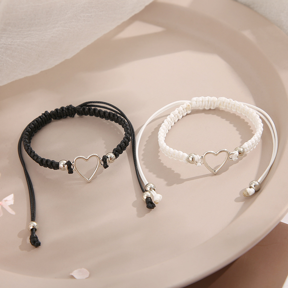 semplice braccialetto dell'amicizia alla moda braccialetto con croce intrecciato a mano set bianco e nero braccialetto di coppia set da 2 pezzi_voghion.com