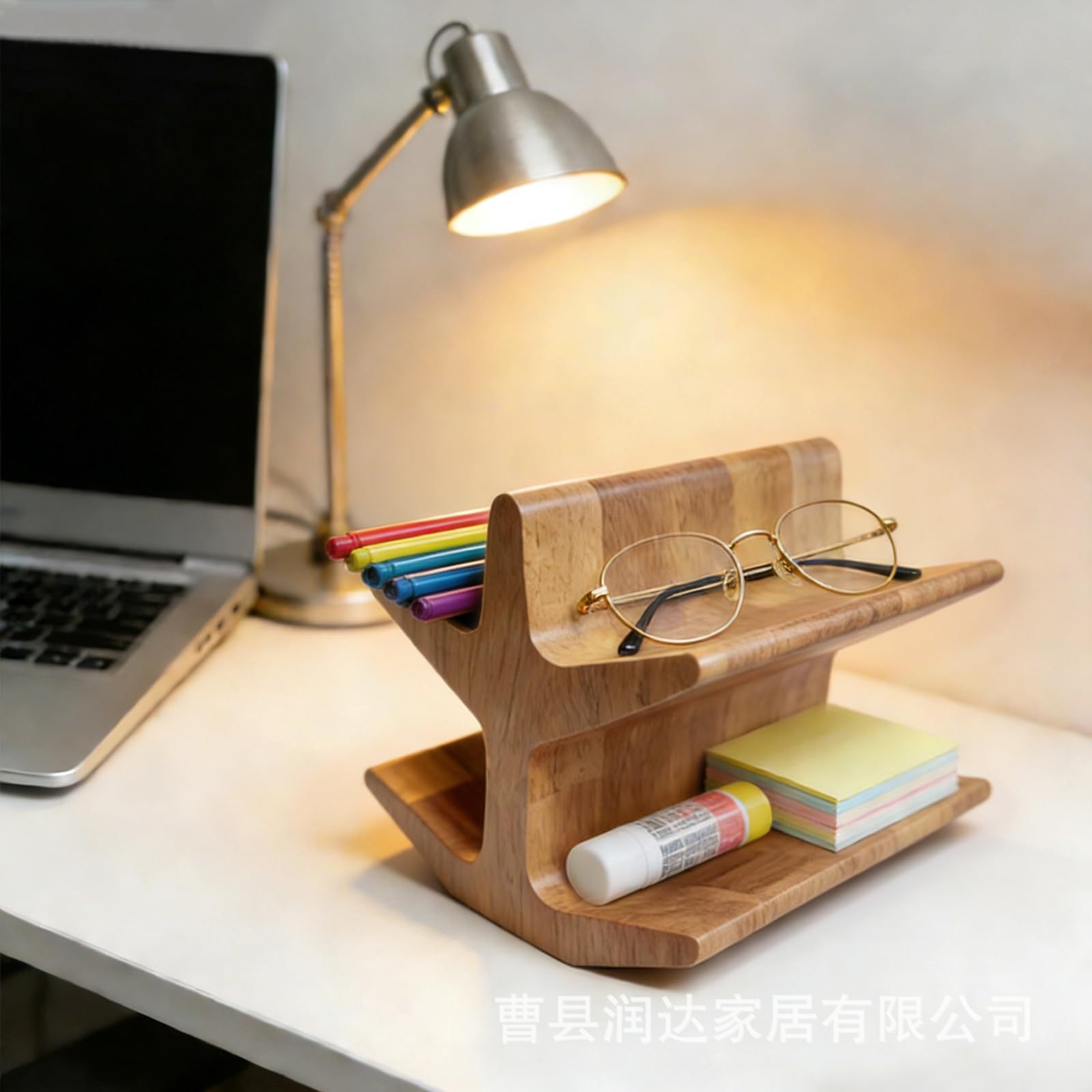 Wooden Desktop Storage Rack, Entryway Storage Rack, Key Organizer, Double-Layer Phone and Glasses Holder, Remote Control Storage Rack