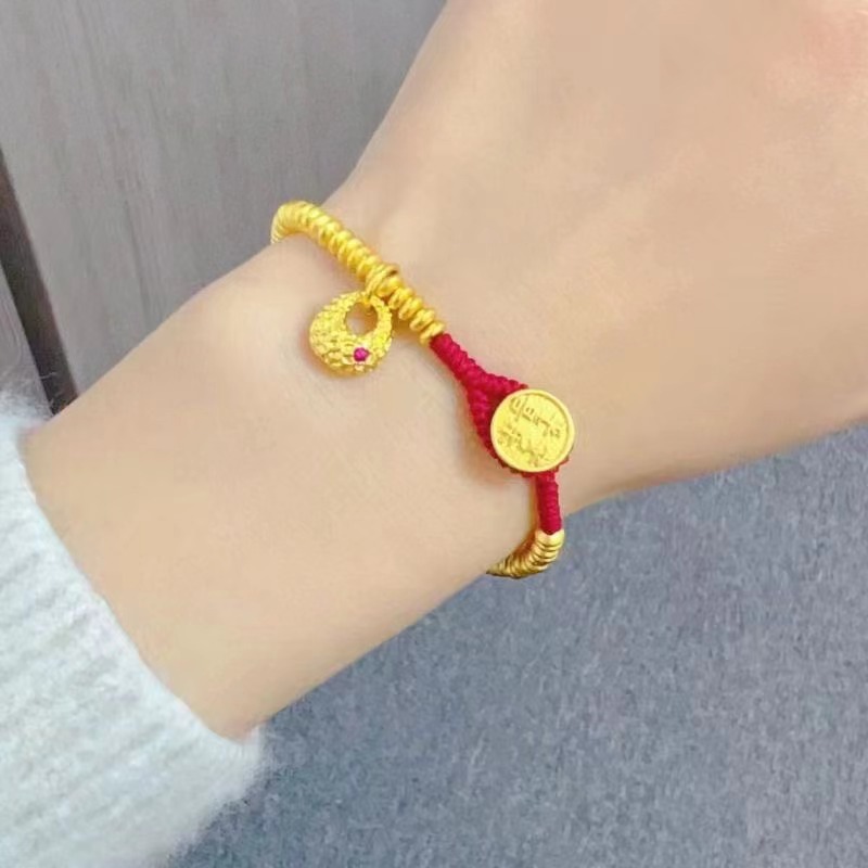 Neue Boutique mollige Perlen Armband Sand Gold lange nicht verblassen Schmuck Frauen rotes Seil Armband Sand Gold DIY Schmuck_voghion.com