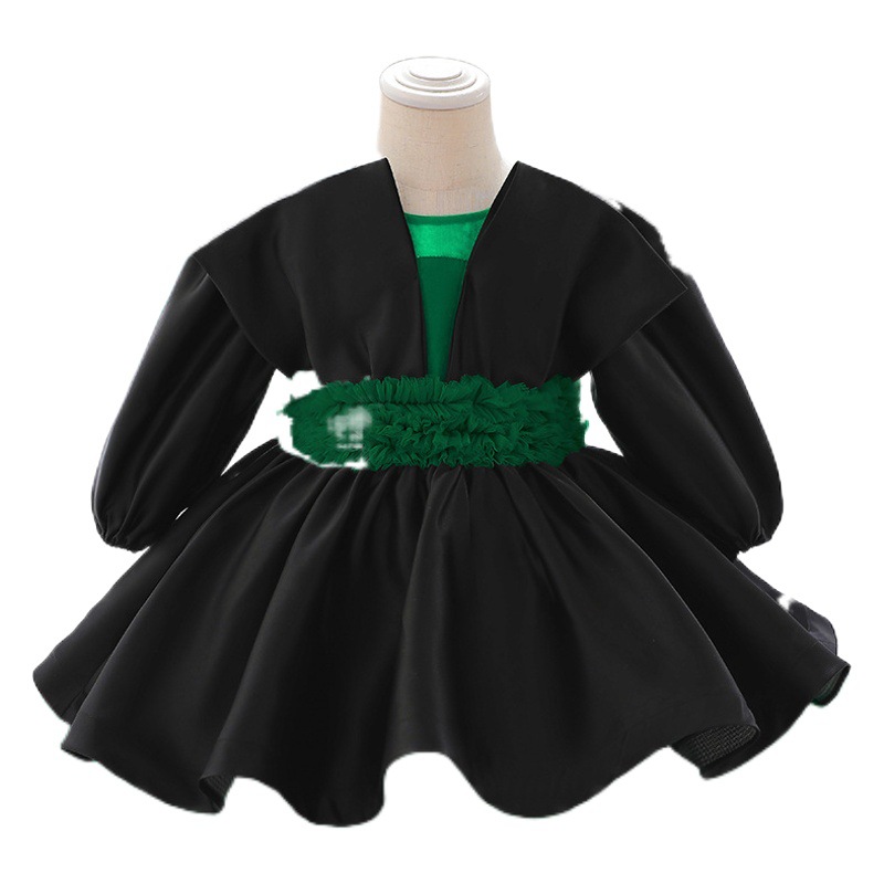 Comercio exterior nuevo vestido de los niños infantiles bebé años de edad vestido de banquete plisado malla manga larga mullido princesa vestido en stock