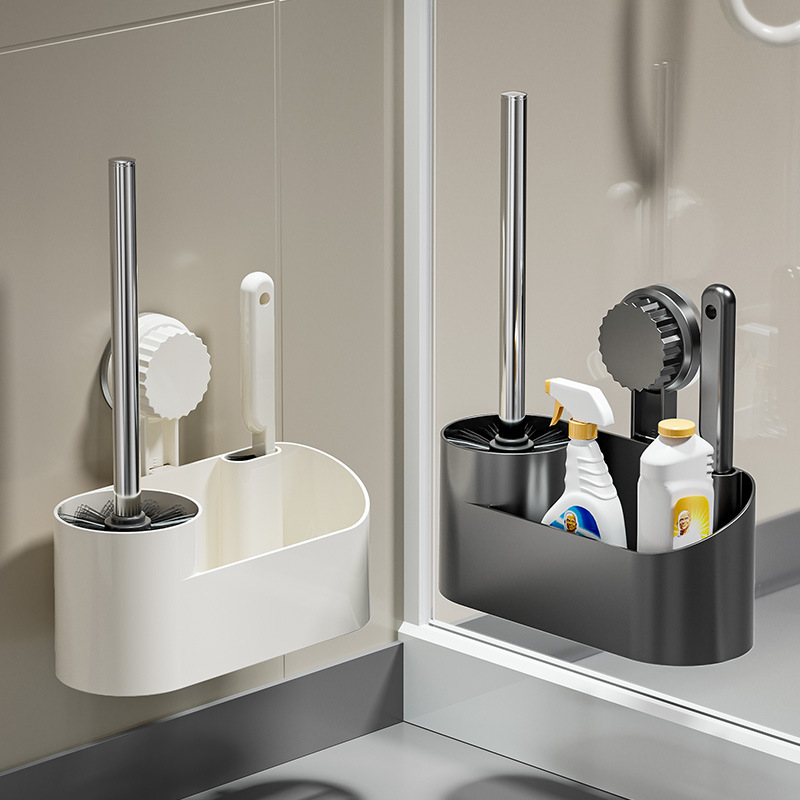 Cross-Border Bathroom No-Drill Toilet Brush Wall-Mounted Household Multi-Functional Toilet Cleaning Brush with No Dead Corners and Storage Rack