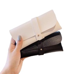 手提皮質眼鏡盒軟包手工墨鏡太陽鏡眼鏡加眼鏡袋纖維眼鏡布皮盒黑