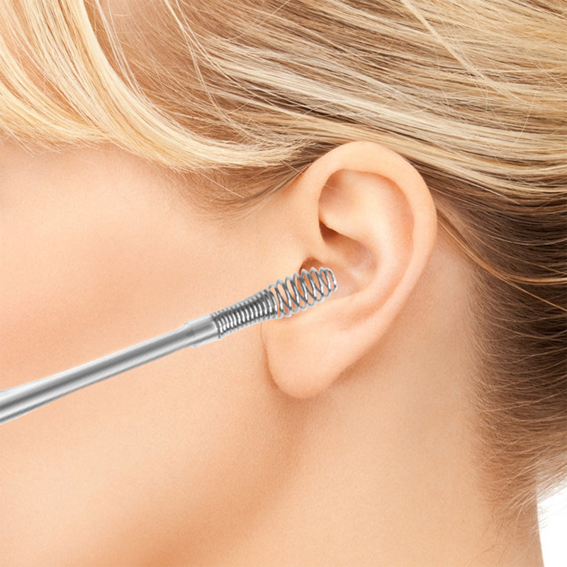 Cavar cucharas de orejas limpias de orejas de acero inoxidable conjunto de herramientas de extracción de orejas para bebés adultos extraer excremento de orejas de niños tipo espiral