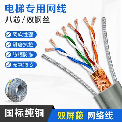 elevator Dedicated Network cable Accompanying Steel wire 8 Pure copper Flat Drag chain Cable power cord Monitor Camera