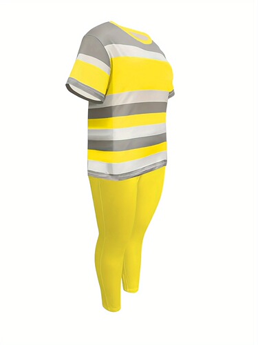Comfortable to Wear Women's Large Size Striped Two piece