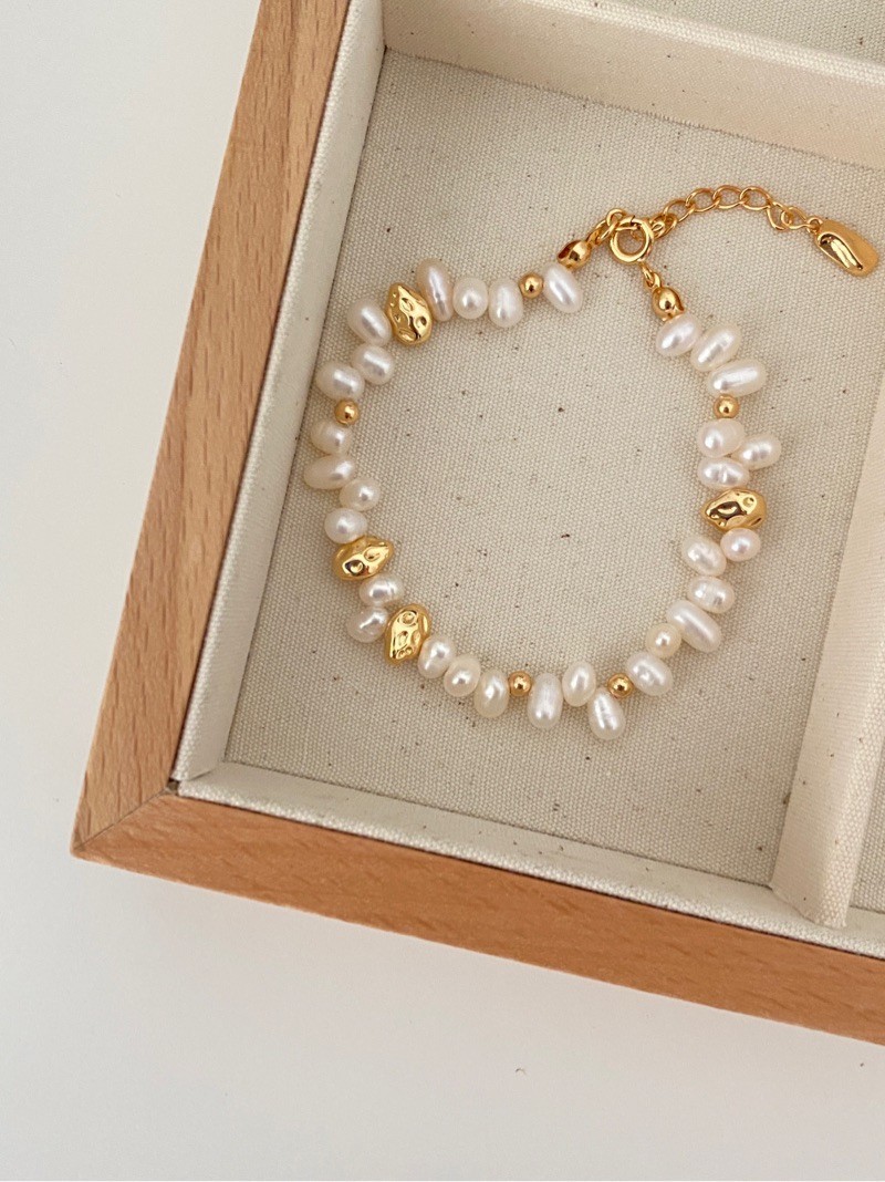 Copper Chain Material Beaded Chain Chain Type Vacation Simple Style Round Imitation Pearl Beaded Chain Beaded Bracelets Wholesale