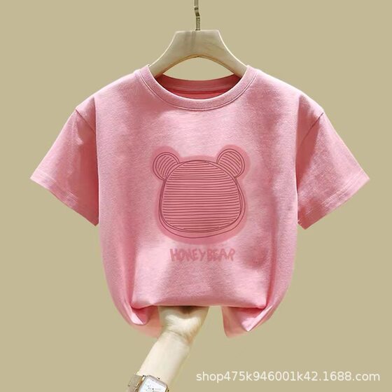 Girls' Short-sleeved T-shirt Pure Cotton 2025 New Summer Pink Children's Clothing Western Style Clothes Middle and Big Children's Children's Half-sleeved