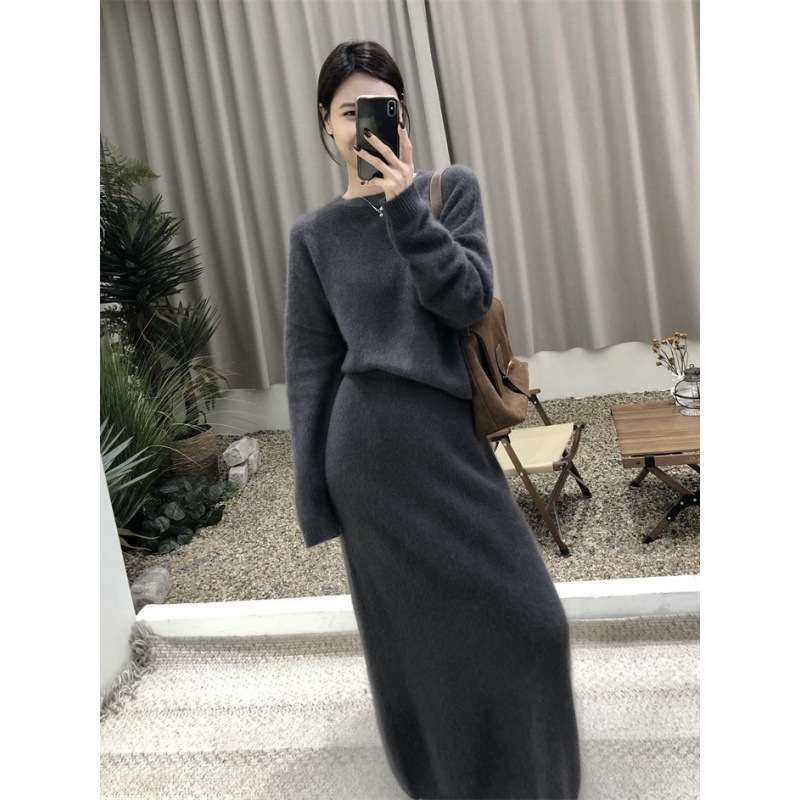 高级感慵懒针织套装裙女2025秋冬新款温柔风时尚毛衣半身裙两件套|undefined