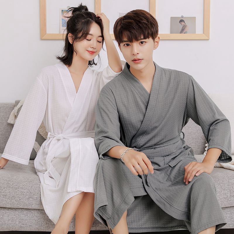 (2개) 여성의 긴 봄과 가을 얇은 남자 플러스 사이즈 호텔 잠옷 잠옷 흡수 목욕 가운 강이의 커플 쌍