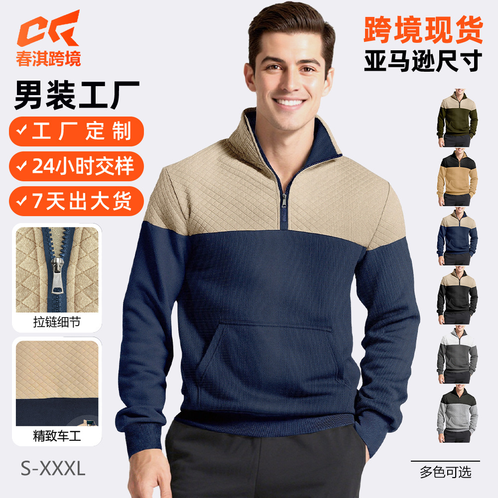 Explosiones transfronterizas de punto con cremallera simple 3D de manga larga polo de otoño de hombre grande polo de hombre