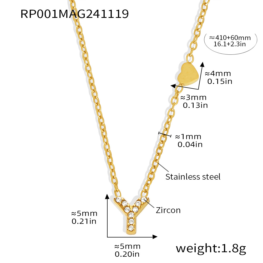 Qiong Yao Titanium Steel 26 letras con incrustaciones de circón Juego de joyas PVD chapado en oro real collar de retención de color pulsera anillo aretes