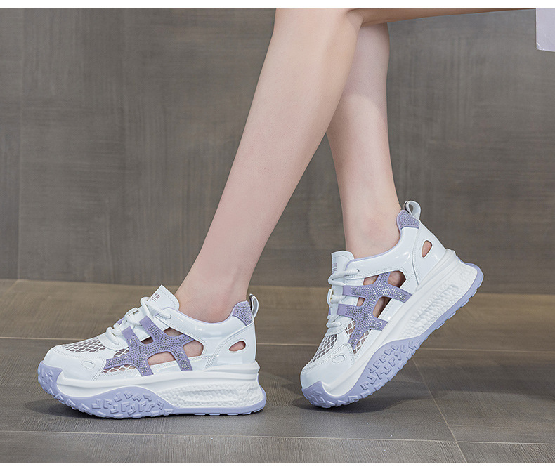 Giày sneaker chunky nữ đế dày mặt lưới thoáng khí phong cách thể thao — M2877 màu be, M2877 màu xanh lam, M2877 Màu tím chi tiết 23