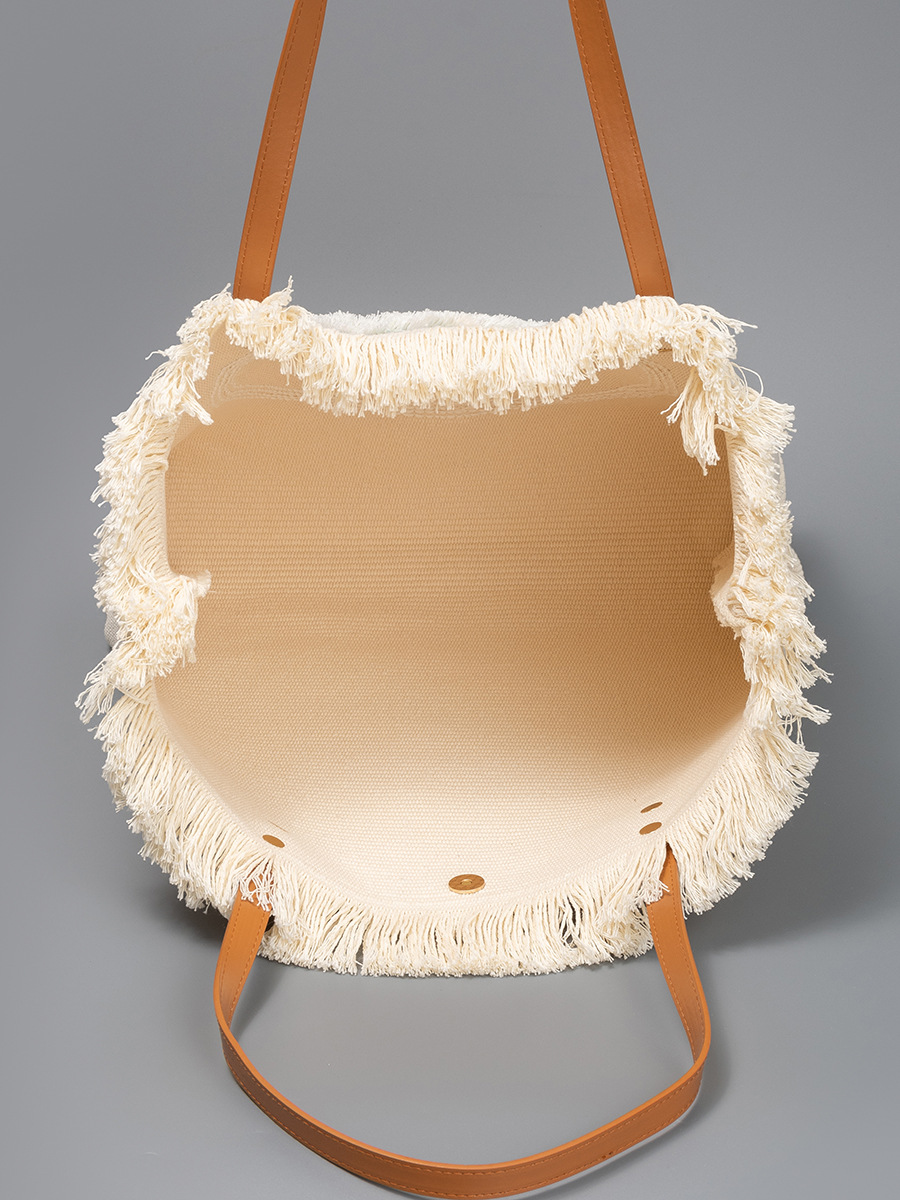 Bolso de lona con flecos OLEI Bolso Tote transfronterizo europeo y americano Bolso femenino de gran capacidad Bolso de playa de vacaciones junto al mar para mujer