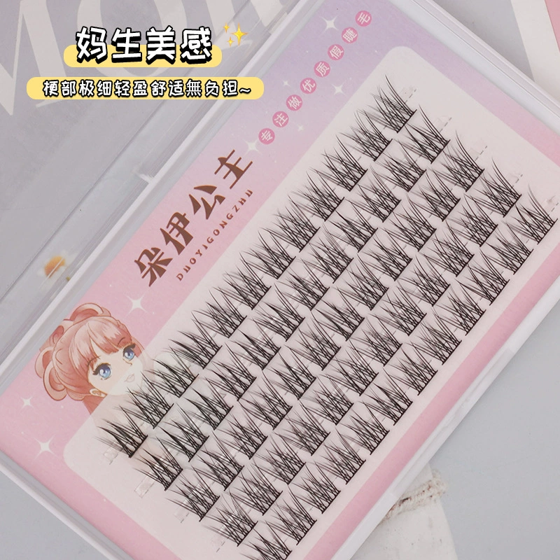 Segmented Fishtail False Eyelashes, Wide Stem, Natural Cross, Soft Self-Grafted (Three-Tip)