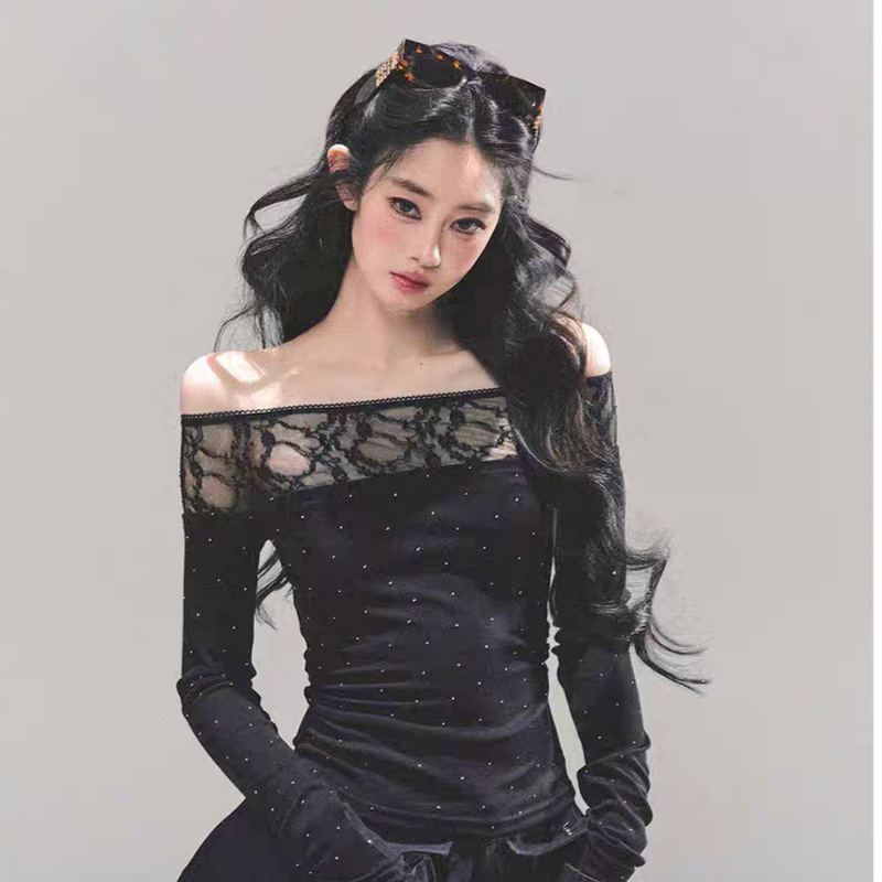 8729 # Early Autumn New Style Pure Desire Style Full Diamond Lace Long-Sleeved T-Shirt Slim Fit Women's One-Piece Top with Breast Pads 8729 # Early Autumn New Style Pure Desire Style Full Diamond Lace Long-Sleeved T-Shirt Slim Fit Women's One-Piece Top with Breast Pads