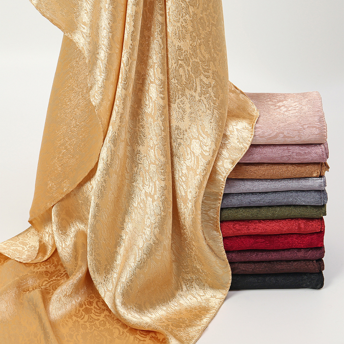 马来印尼流行新款花纹褶皱长巾纯色简约百搭素色披肩优雅女士头巾