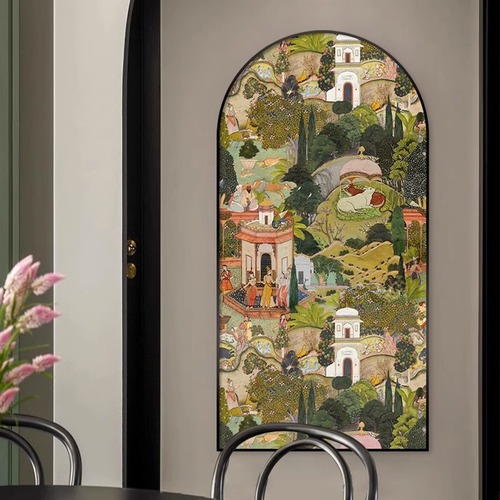 French-style entrance hall decorative painting, arched vintage corridor/hallway hanging picture, retro art living room high-end vertical mural