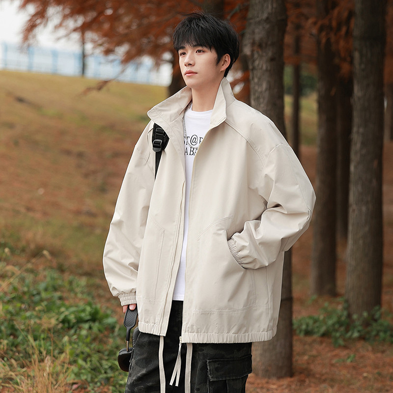 Three-Proof American Flight Jacket Men's Spring & Fall Short Coach Jacket Cleanfit Stand Collar Soft Shell Mountaineering Jacket Three-Proof American Flight Jacket Men's Spring & Fall Short Coach Jacket Cleanfit Stand Collar Soft Shell Mountaineering Jacket