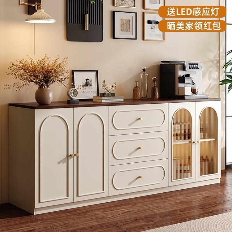 Solid Wood Sideboard Wall-Mounted Integrated Storage Cabinet New Tea Cabinet Small Apartment Living Room Storage Cabinet
